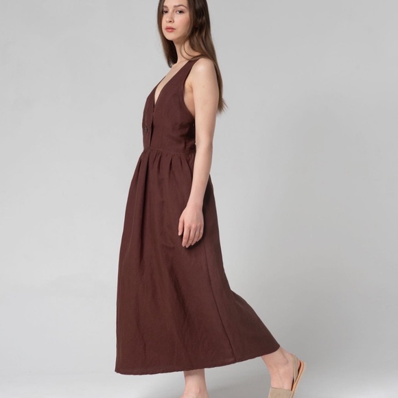 Linen brown sleeveless dress xs/s size - Picture 3 of 10